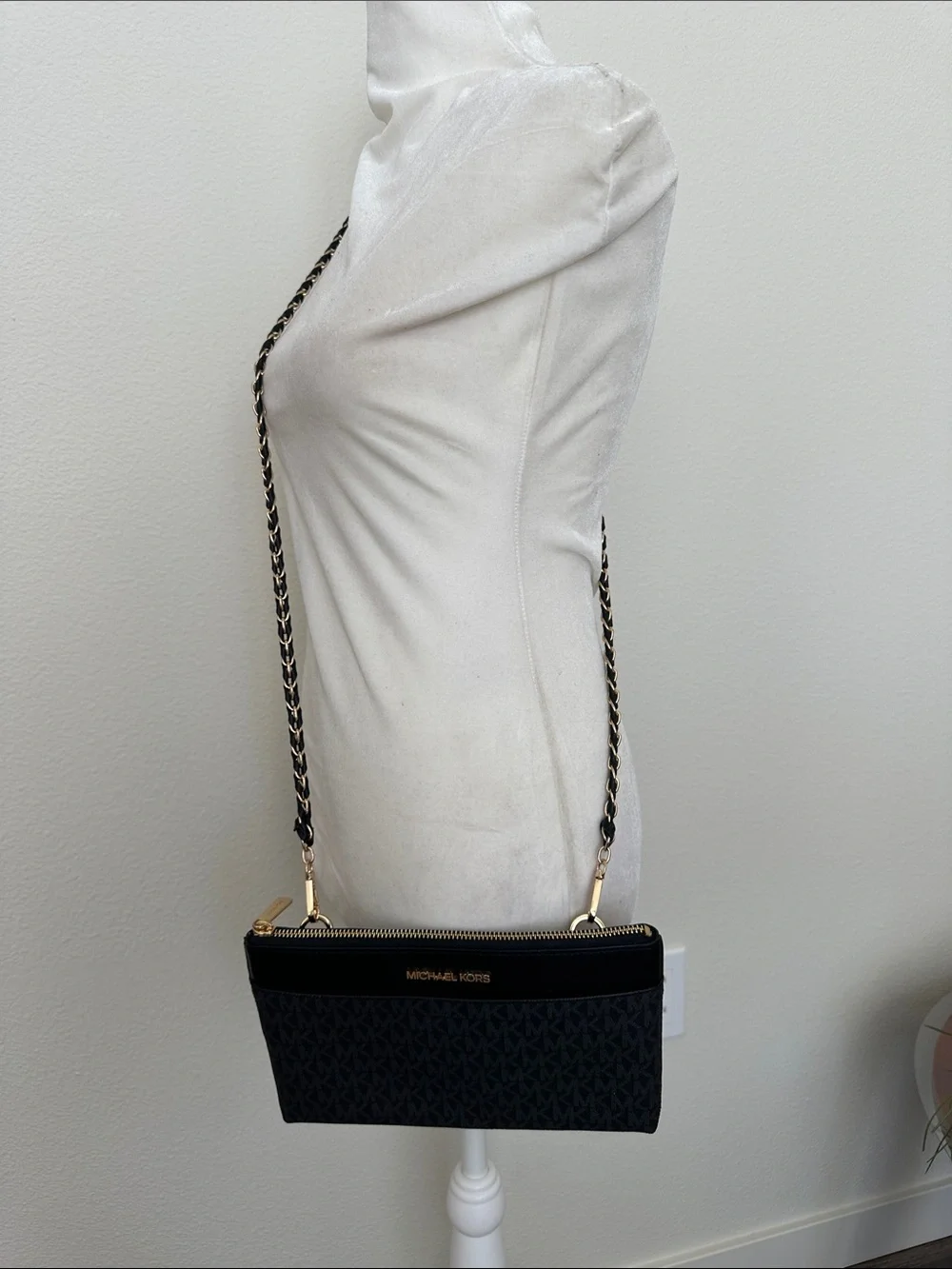 Michael Kors Charlotte Black & Gold Signature Logo Crossbody